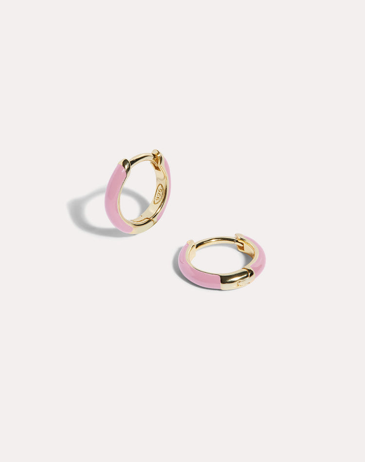 Bubblegum Enamel Gold Hoop Earrings